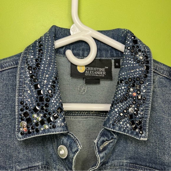 Christine Alexander‎ Swarvoski Crystal Embellished Denim Jacket size XL - Picture 5 of 8